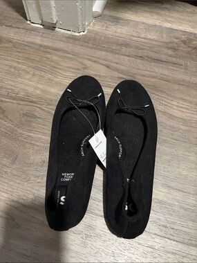 SO Black Memory Foam Ballet Flats with Bow Accent